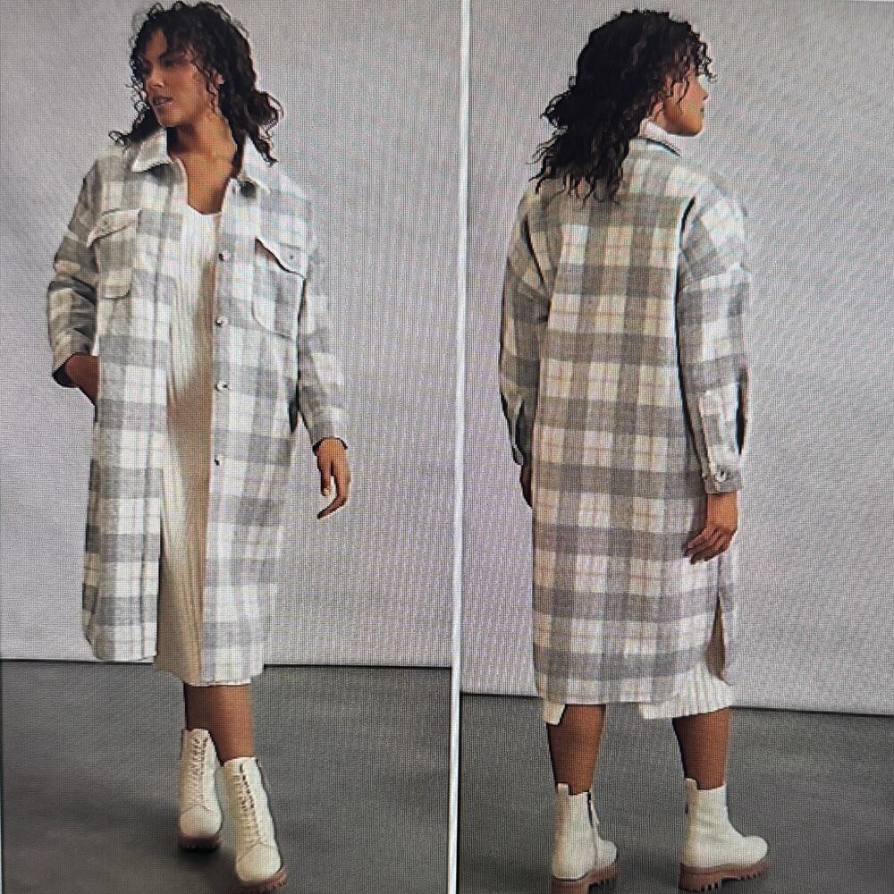 If By Sea Anthropologie Bobbie Plaid Cozy Fleece Long Shirt Jacket Women's XS